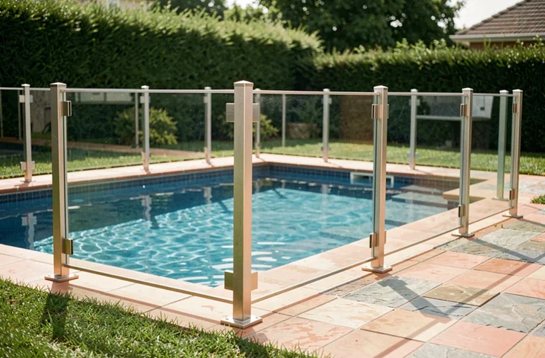 Barrière de sécurité piscine en verre trempé avec poteaux inox respectant les normes de hauteur réglementaire 2024