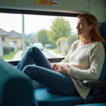 Femme d'âge moyen dans un véhicule médical en transport