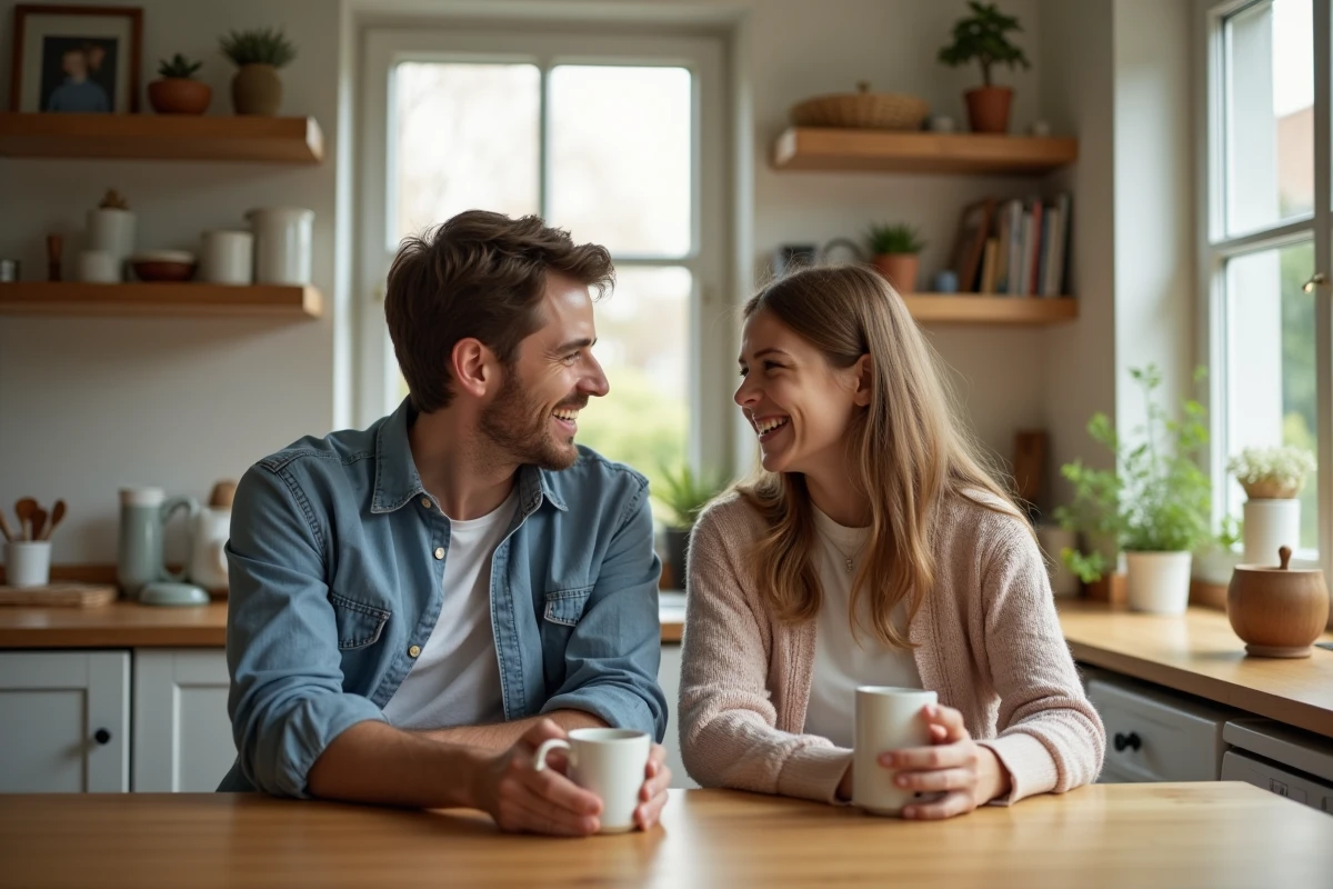 Frère et sœur plus âgés partageant un moment convivial à la maison