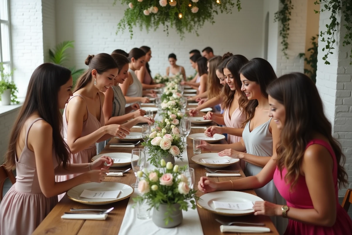 Amis préparant un mariage dans une salle lumineuse