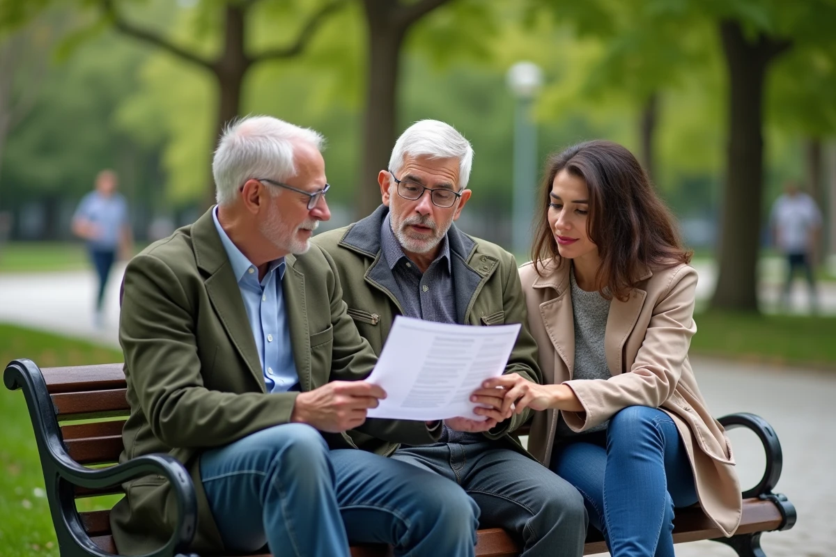 Groupe de trois personnes discutant de santé en plein air
