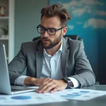 Homme professionnel en bureau moderne examine des diagrammes serveurs